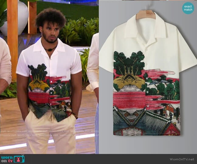 Shein Landscape Print Button Through Shirt worn by Chazz Bryant on Love Island USA