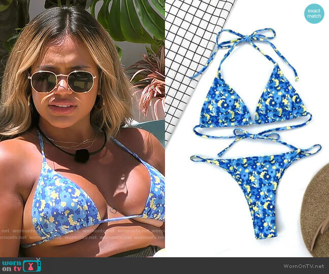 Shein Ditsy Micro Triangle Bikini worn by Nadjha Day on Love Island USA