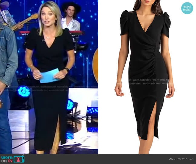 Shoshanna Caldwell Gathered Wrap-Effect Dress worn by Amy Robach on Good Morning America