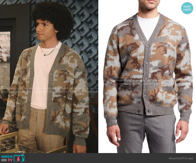 Stampd Camo-Print Cardigan worn by Lino (Donovin Miller) on Tom Swift