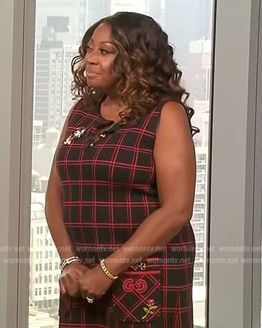 Star Jones’s black checked embroidered dress on Extra