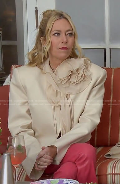 Sutton's beige jacket with floral tie on The Real Housewives of Beverly Hills