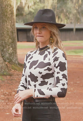 Taylor’s cow print mesh top by Shein on Southern Charm
