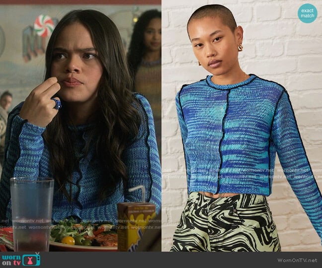 The Ragged Priest Blue Space Knit Top worn by Minnie 'Mouse' Honrada (Malia Pyles) on Pretty Little Liars Original Sin