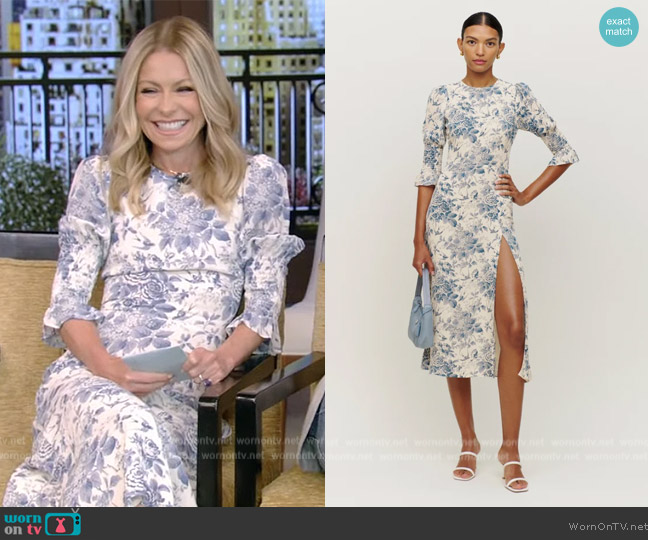 Reformation Carolena Dress in Pompadour worn by Kelly Ripa on Live with Kelly and Mark