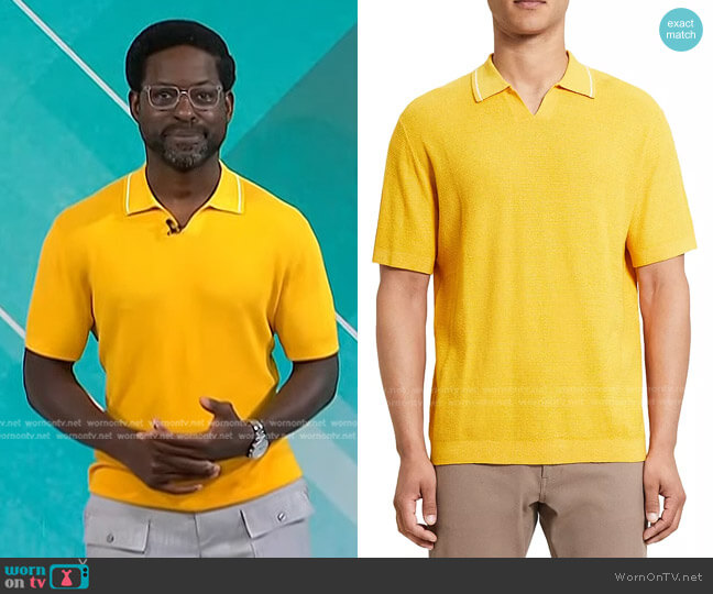Theory Birke Regular Fit Polo Sweater worn by Sterling K. Brown on Today