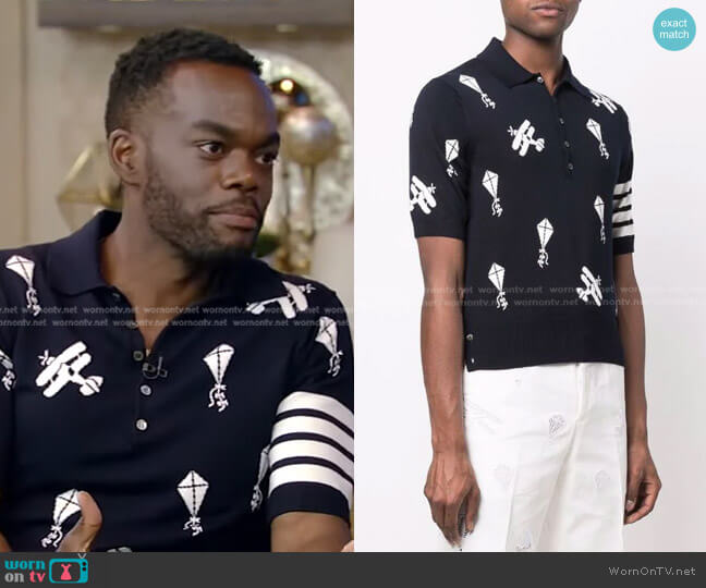 Thom Browne Sky Icons Intarsia Polo Shirt worn by William Jackson Harper on Live with Kelly and Mark