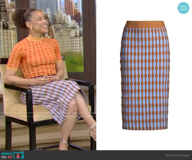 Tory Burch Bubble Stripe Knit Midi-Skirt worn by Gugu Mbatha-Raw on Live with Kelly and Mark