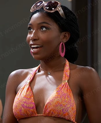 Trina’s orange printed bikini top on General Hospital