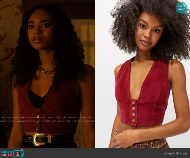 Urban Outfitters Claudia Cropped Vest worn by Tabitha 'Tabby' Hayworth (Chandler Kinney) on Pretty Little Liars Original Sin