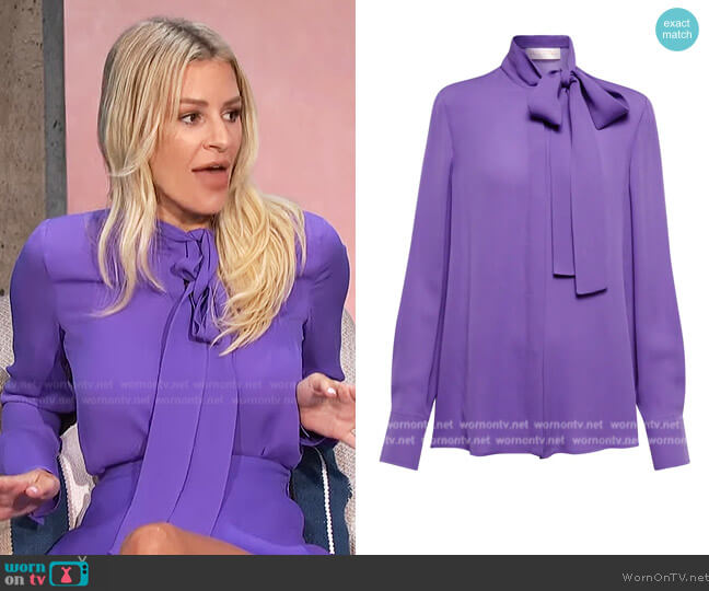 Valentino Tie-neck silk georgette blouse worn by Morgan Stewart on E! News