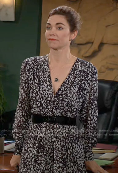 Victoria's black and white leopard print dress on The Young and the Restless