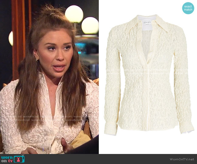 Victoria Beckham 70s Fitted Lace Button-Down Shirt worn by Gabriela Windey on The Bachelorette