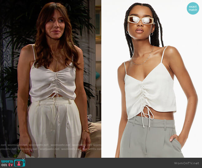 Wilfred at Aritzia Verso Camisole in Light Birch worn by Taylor Hayes (Krista Allen) on The Bold and the Beautiful