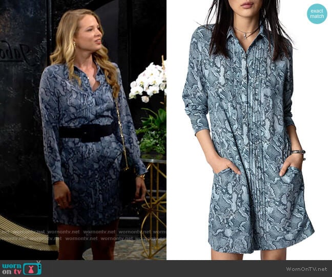 Zadig & Voltaire Rougi Snake Print Silk Shirt Dress worn by Summer Newman (Allison Lanier) on The Young and the Restless