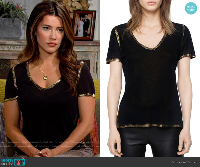 Zadig & Voltaire Tino Foil Tee worn by Steffy Forrester (Jacqueline MacInnes Wood) on The Bold and the Beautiful