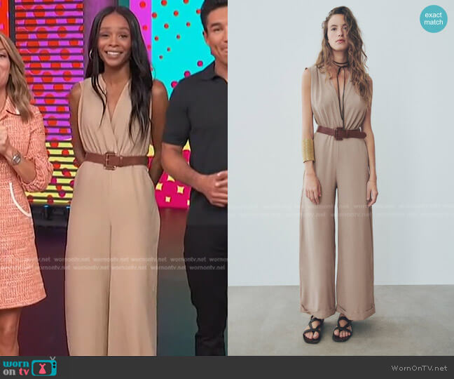 Zara Belted Wrap Jumpsuit worn by Zuri Hall on Access Hollywood
