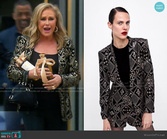 Zara Squin Velvet Jacket worn by Kathy Hilton on The Real Housewives of Beverly Hills