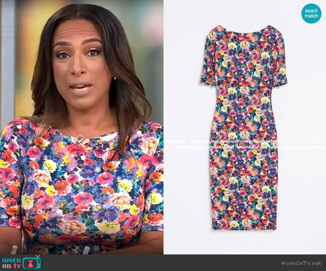Zara Floral Printed Dress worn by Michelle Miller on CBS Mornings