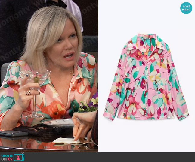 Zara Floral Satin Effect Blouse worn by Ava Jerome (Maura West) on General Hospital