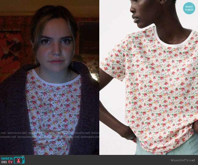 Zara Flowers Print T-shirt worn by Imogen Adams (Bailee Madison) on Pretty Little Liars Original Sin