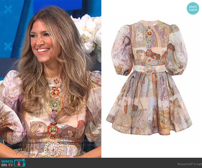 Zimmermann Kaleidoscope Puff Sleeve Mini Dress worn by Nikki Novak on E! News