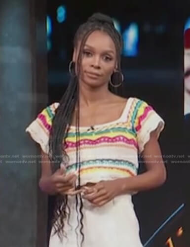 Zuri’s multicolor knitted cropped top on Access Hollywood