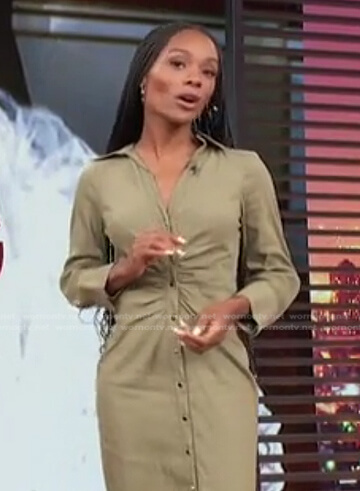 Zuri’s green ruched shirtdress on Access Hollywood