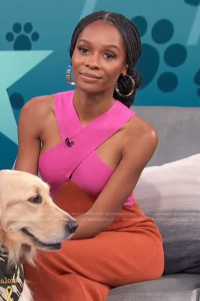 Zuri's pink and orange cross neck dress on Access Daily