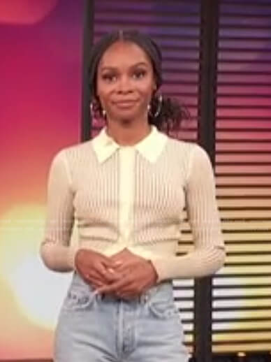 Zuri's cream ribbed cropped top on Access Hollywood