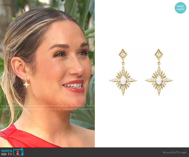302 Fine Jewelry  14K Yellow Natural White Opal & 1/6 CTW Natural Diamond Celestial Earrings worn by Rachel Recchia on The Bachelorette
