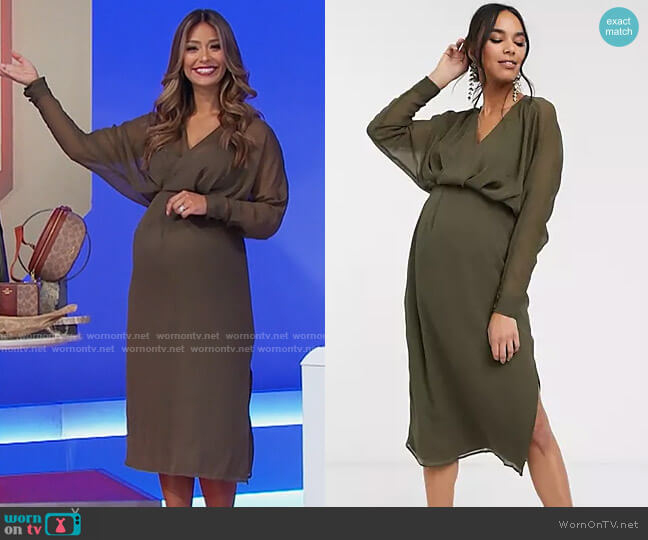 ASOS Design Maternity Slouchy Midi Dress with Blouson Dleeve worn by Manuela Arbeláez on The Price is Right