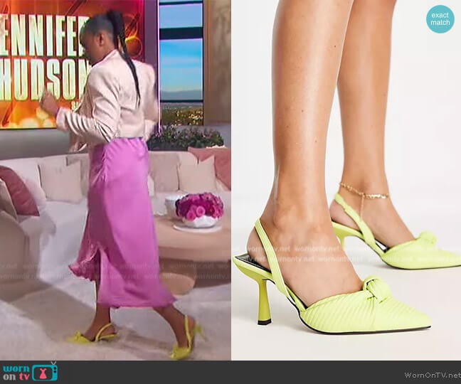 ASOS Wide Fit Soraya knotted slingback mid heeled shoes in lime worn by Jennifer Hudson on The Jennifer Hudson Show