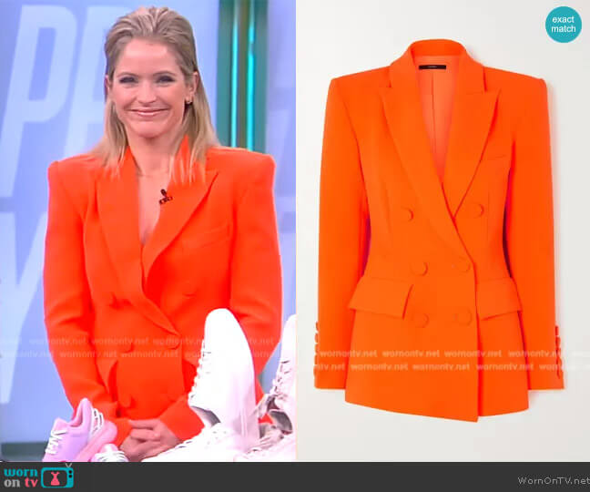 Alex Perry Landon neon double-breasted stretch-crepe blazer worn by Sara Haines on The View