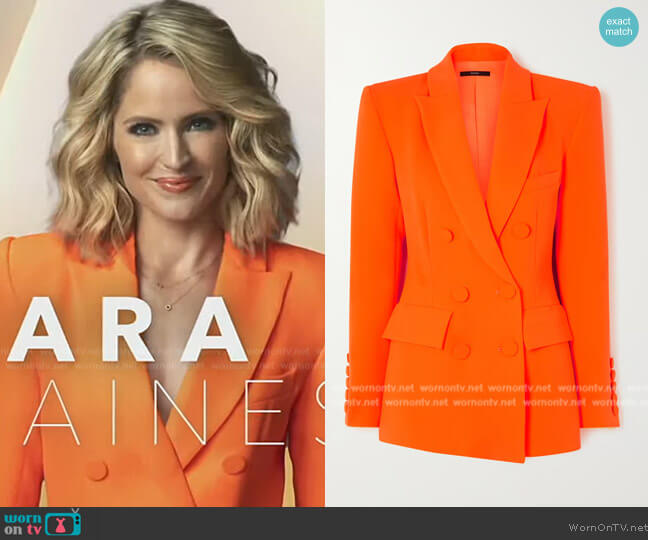 Alex Perry Landon neon double-breasted stretch-crepe blazer worn by Sara Haines on The View