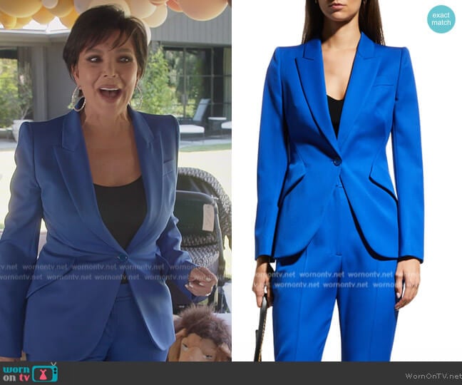 Alexander McQueen V-Neck 1-Button Blazer Jacket worn by Kris Jenner (Kris Jenner) on The Kardashians