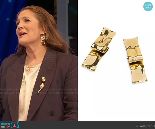 Alexis Bittar Twisted Folded Ribbon Large Post Earrings worn by Drew Barrymore on The Drew Barrymore Show