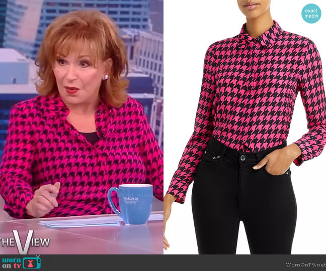 Alice and Olivia Willa Silk Houndstooth Blouse worn by Joy Behar on The View