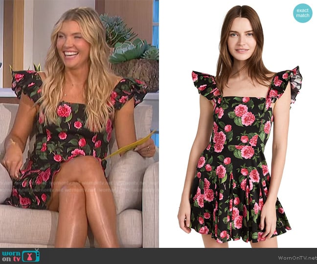 Alice + Olivia Ginny Floral Ruffle Sleeve Fit & Flare Dress worn by Amanda Kloots on The Talk