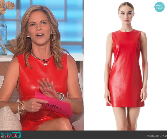 Coley Vegan Leather Crew Neck Dress by Alice + Olivia worn by Natalie Morales on The Talk