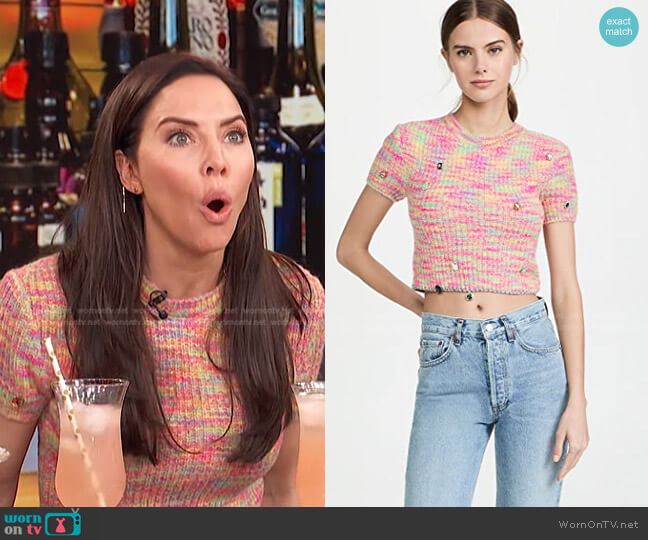 Andersson Bell Emma Rainbow Knit Crop Top worn by Whitney Cummings on Access Hollywood
