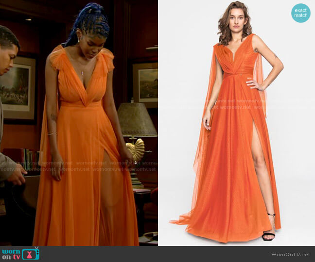 Angelika Jozefczyk Tulle Terracotta Evening Gown worn by Paris Buckingham (Diamond White) on The Bold and the Beautiful