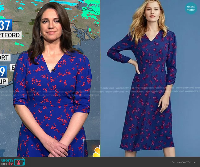 Ann Taylor Shadow Ruched Sleeve Midi Dress worn by Maria Larosa on Today
