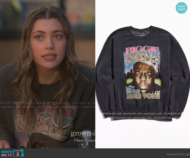 Urban Outfitters Biggie Smalls The King Of New York Crew Neck Sweatshirt worn by Lauryn (Amelie Zilber) on Grown-ish