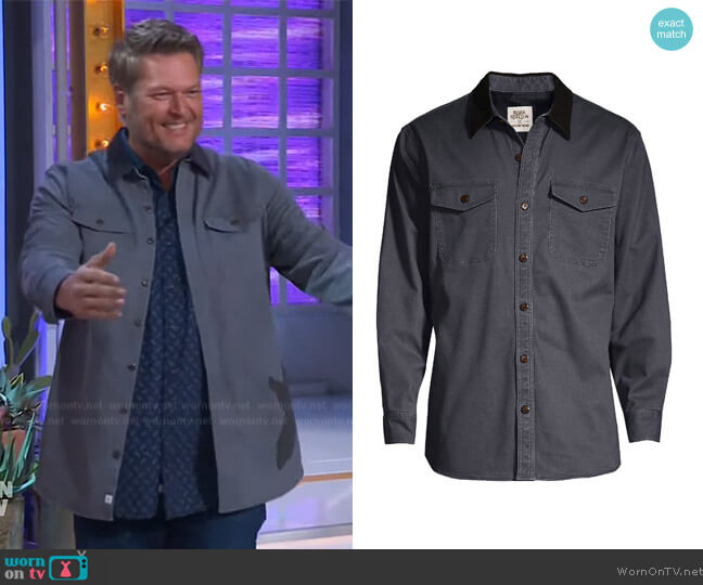 Lands End Blake Shelton x Lands' End Men's Big Flannel Lined Shirt Jacket worn by Blake Shelton on The Kelly Clarkson Show