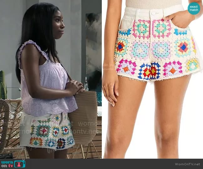 Blank NYC Crochet Front Shorts in Love is Love  worn by Trina Robinson (Tabyana Ali) on General Hospital