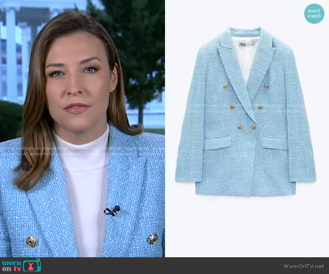 Buttoned Textured Weave Blazer by Zara worn by Mary Bruce on Good Morning America