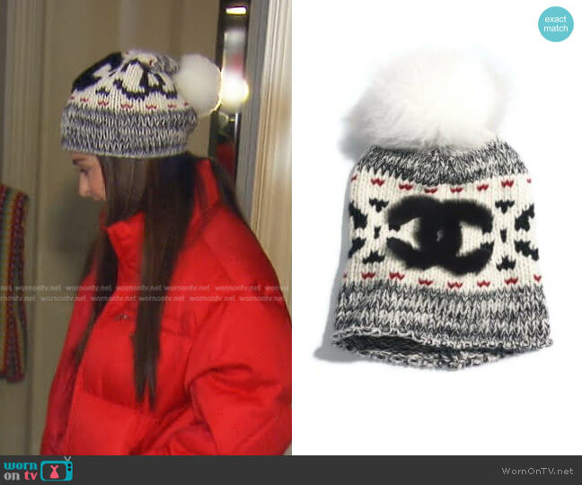Chanel Wool & Shearling Pom Pom Beanie worn by Kyle Richards on The Real Housewives of Beverly Hills
