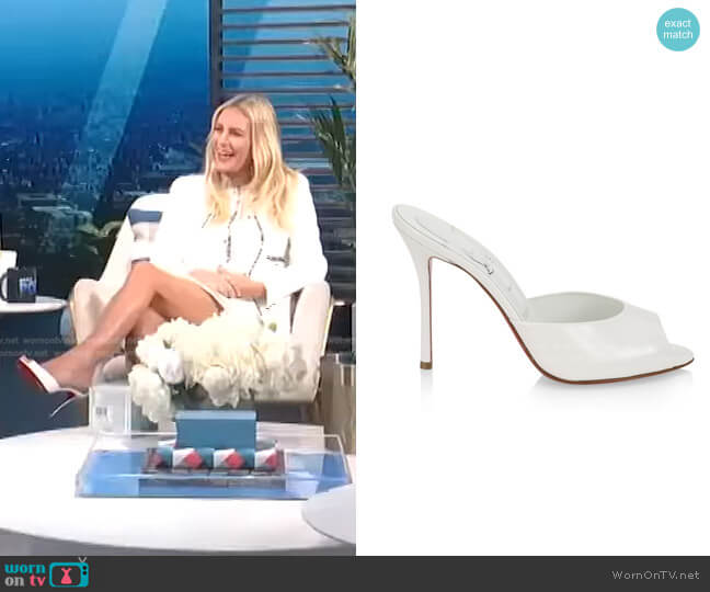 Christian Louboutin Me Dolly 100 Patent Leather Mules worn by Morgan Stewart on E! News