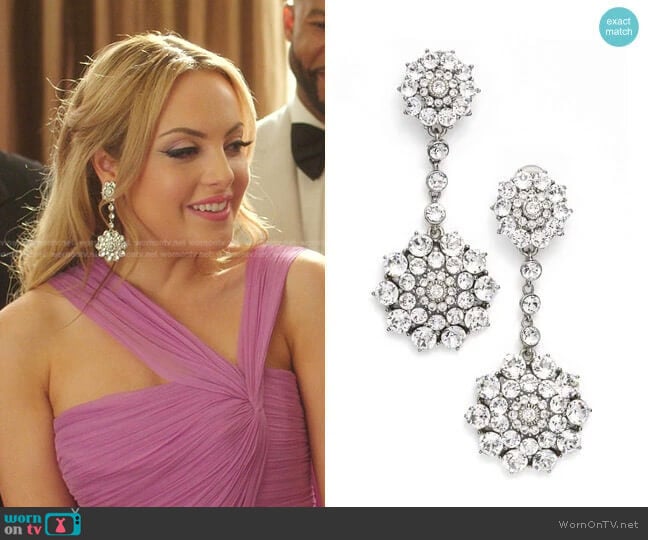 Oscar de la Renta Classic Jeweled Swarovski Crystal Drop Earrings worn by Fallon Carrington (Elizabeth Gillies) on Dynasty